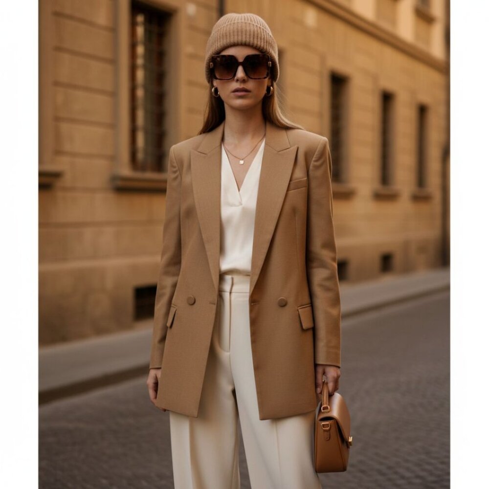 ASOS DESIGN Camel Double-Breasted Longline Blazer – Size 4 (NWOT)